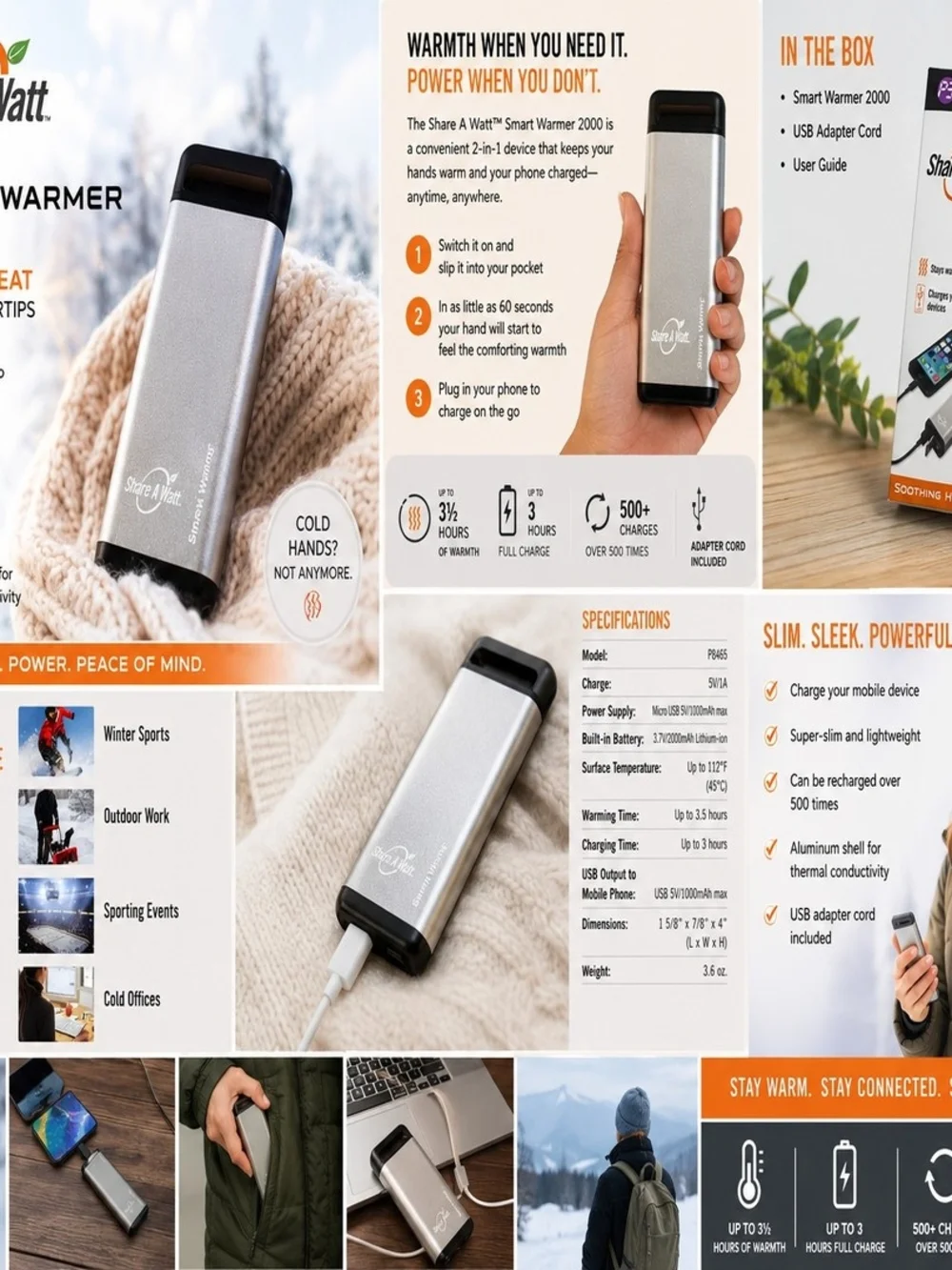NIB 2-in-1 Rechargeable Hand Warmer & Portable Phone Charger